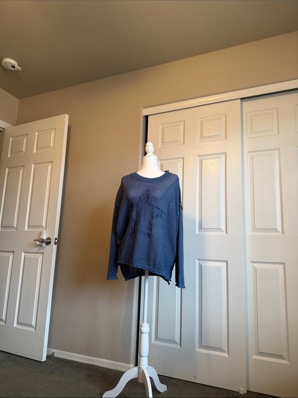 torrid Blue Distressed Waffle-Knit Crewneck Sweater